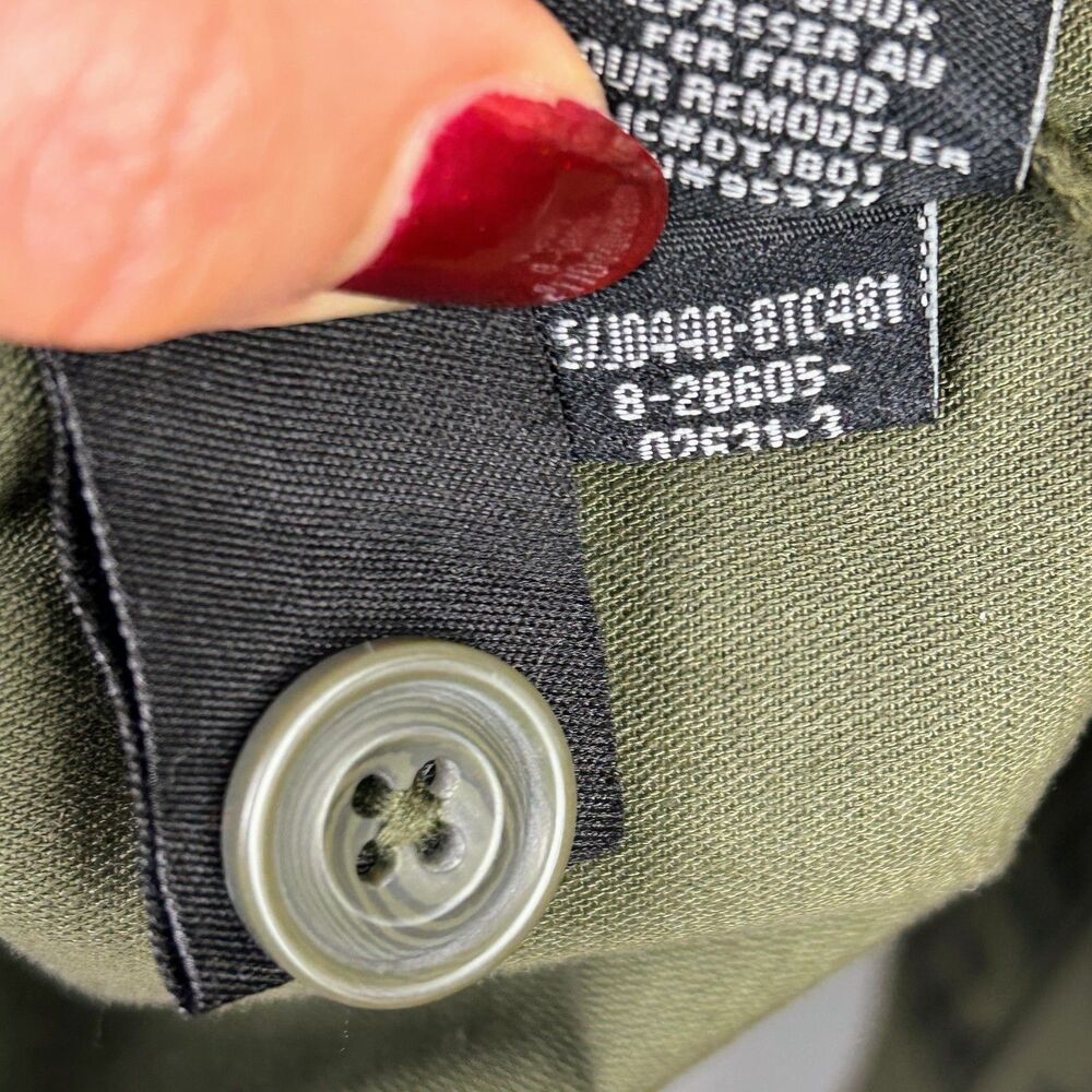 Sanctuary Fray Hem Utility Jacket Green Camo Cotton Canvas Snap Front Military M - Picture 13 of 13